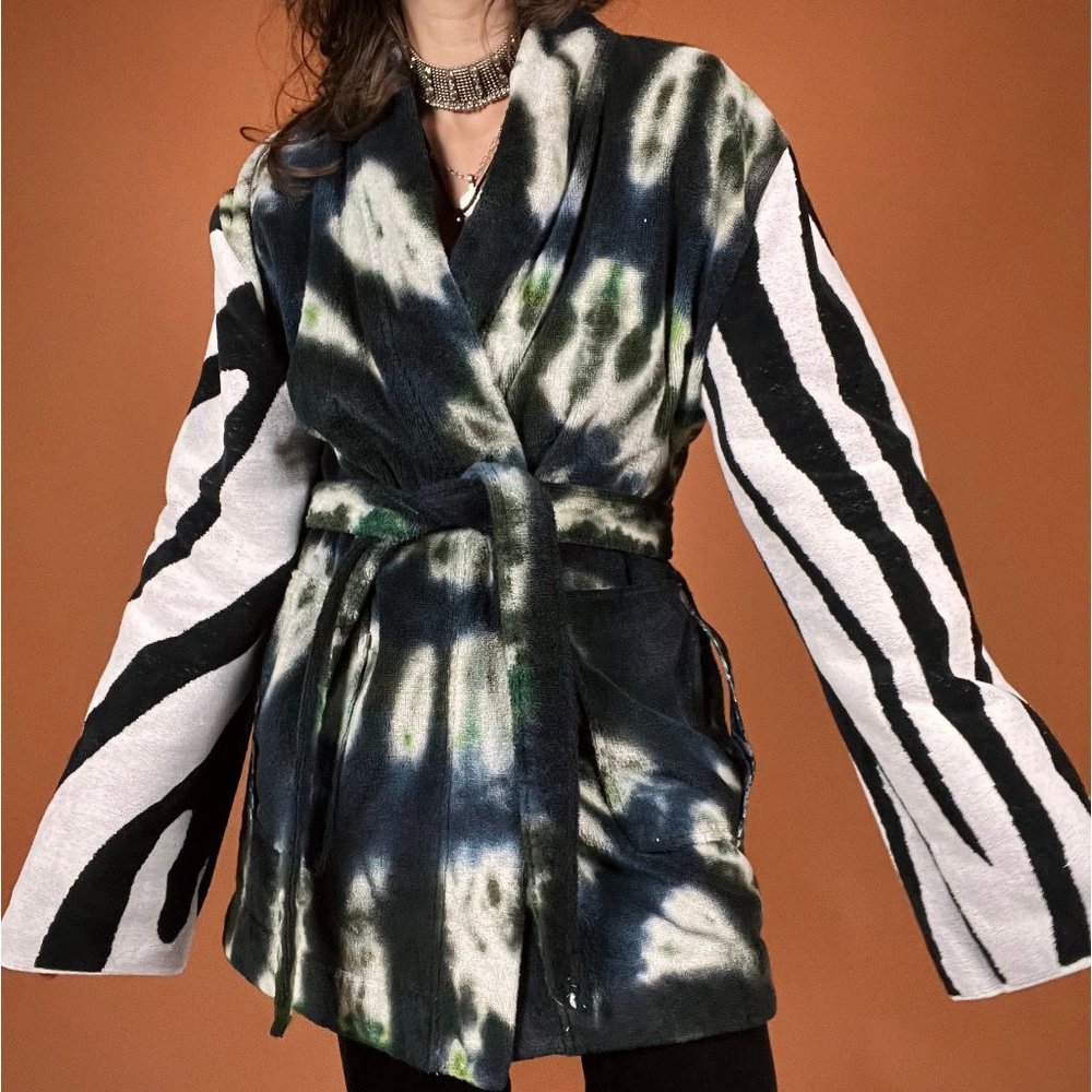 Tie Dye Zebra & Floral Printed Handmade Terry Robe Jacket